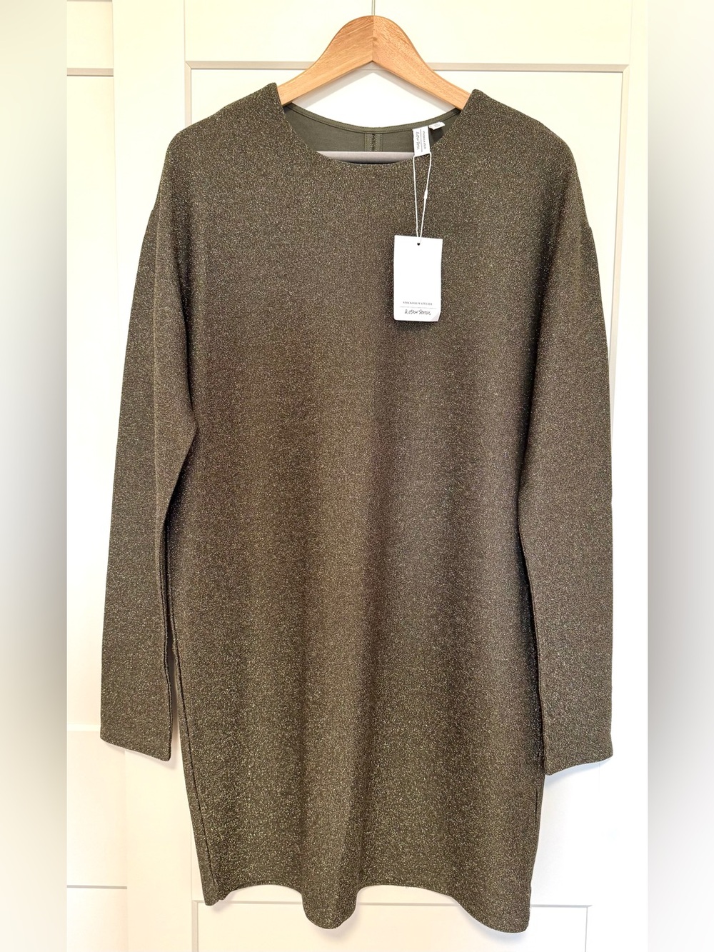 & Other Stories Olive Metallic Crewneck Dress - Size: 4 - NWT!